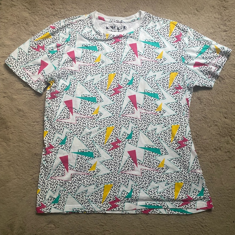 KNICKER BOCKER Vintage Design 1980’s T shirt Lightning Retro Geometric Colorful